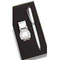 Silver Horseshoe-Shaped Money Clip with Matching Ball Point Pen in Box